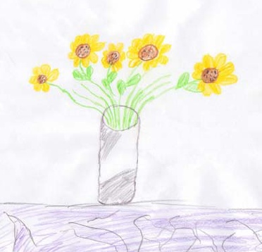 Pauls Bild am Ende der Behandlung: farbiger Blumenstrauß in einer Vase
